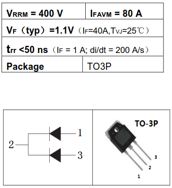 80A400V快恢复二极管HFD8040PD