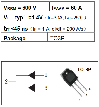 60A600V快恢复二极管HFD6060PD