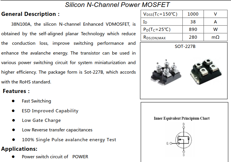 替换IXFN38N100Q2模块主要参数